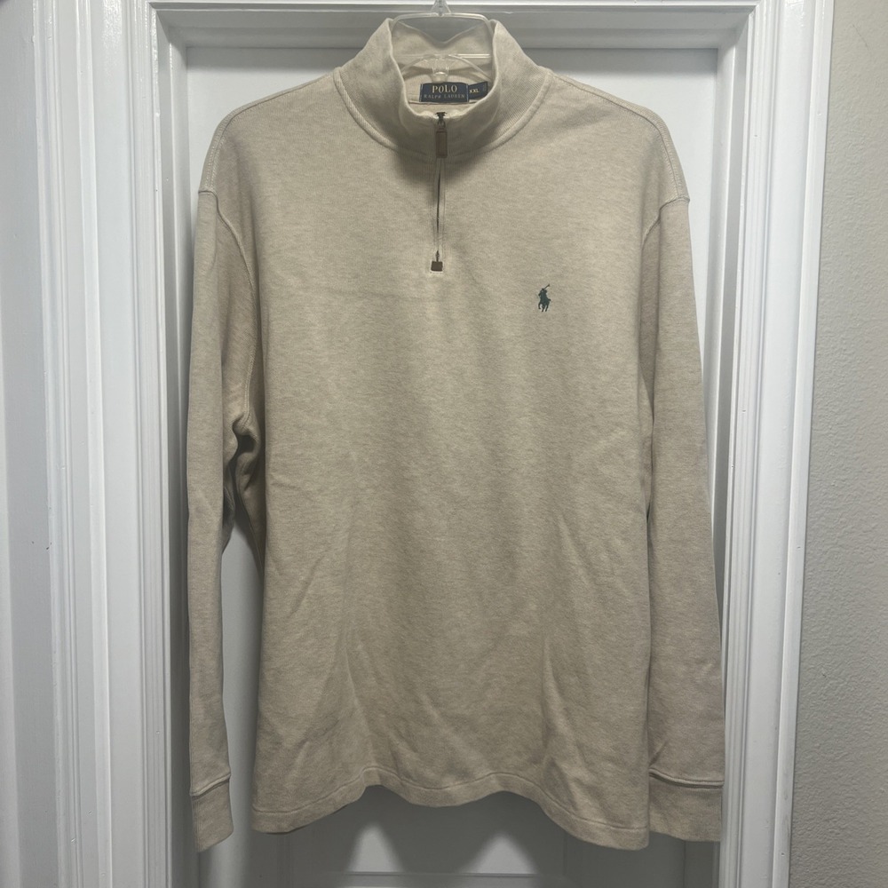 Polo Ralph Lauren Sweater Men's XXL Oatmeal 1/4 Zip Pullover Pony Logo